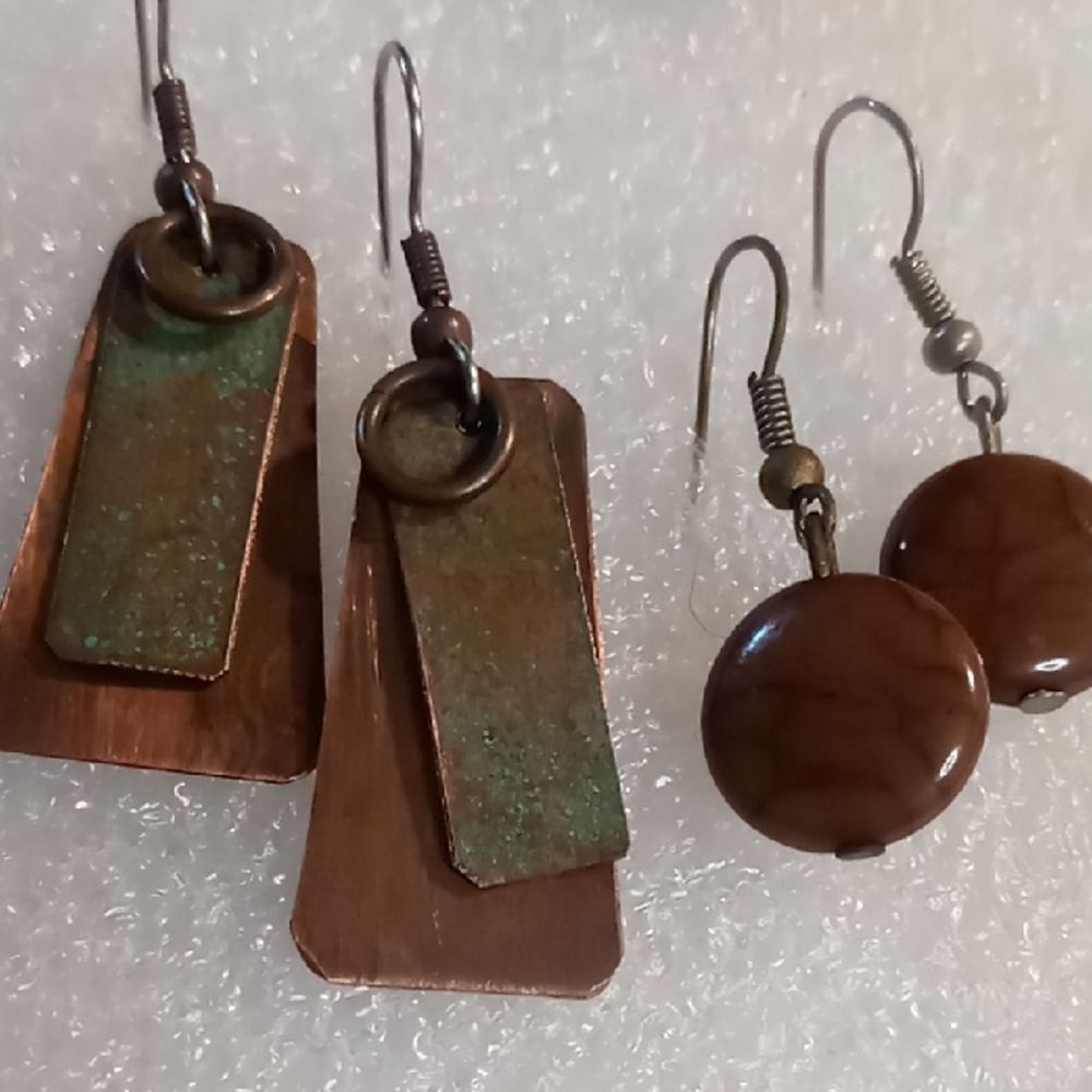 Boho Copper and Brown Stone Dangle Earrings Set.